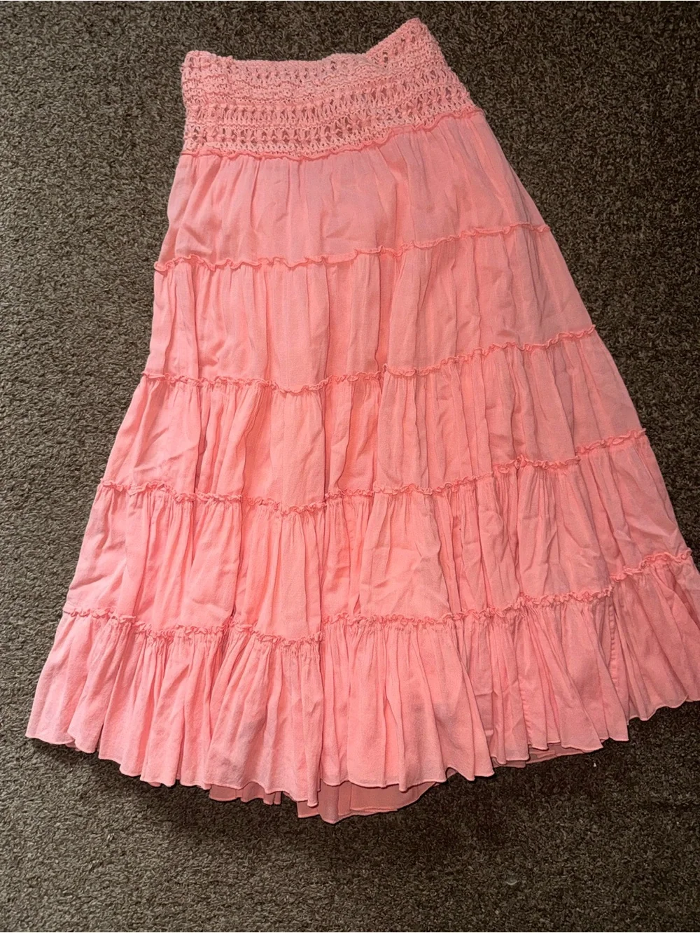 Free People Coral Pink Tiered Smocked Maxi Skirt
